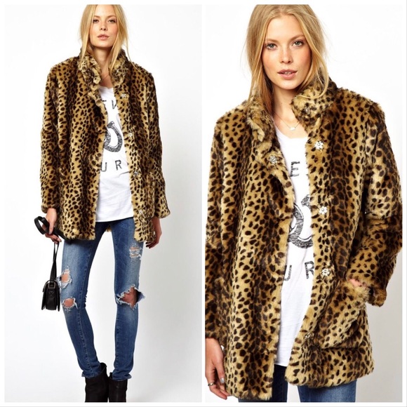 ASOS Jackets & Blazers - ASOS Longline Faux Fur Leopard Boho Coat